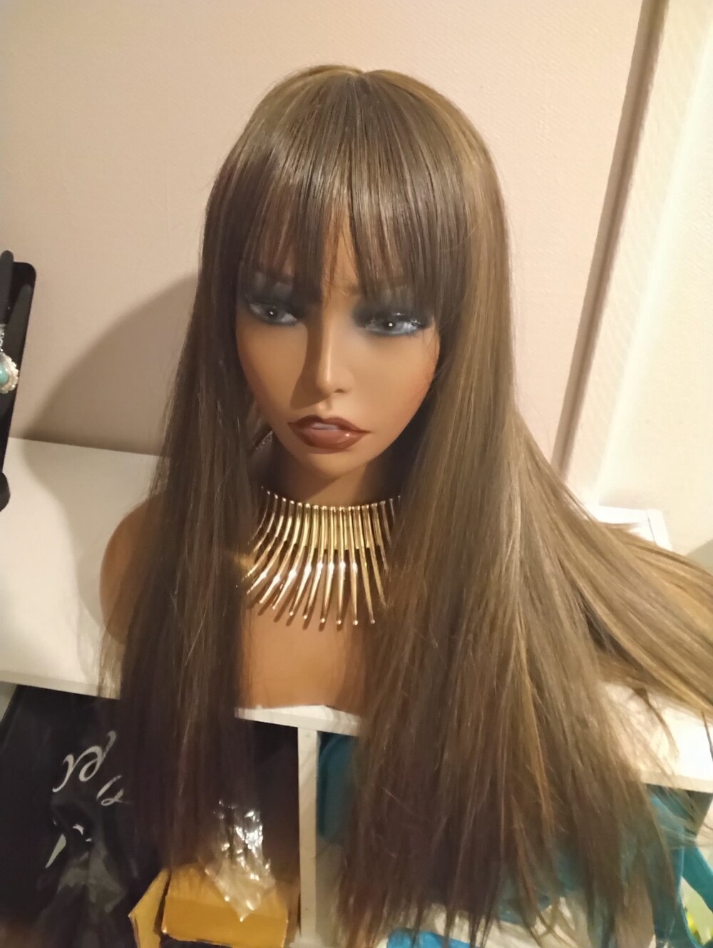 Classic Long Straight Women’s Wig with Bangs - Brown